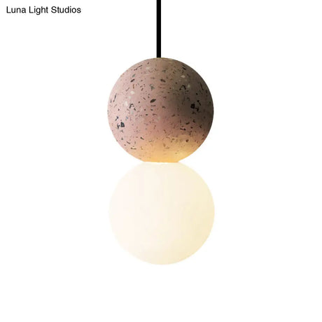 Modern Glass And Terrazzo Double Ball Pendant Light In Pink/Grey- 1-Light Ceiling Hanging Lamp