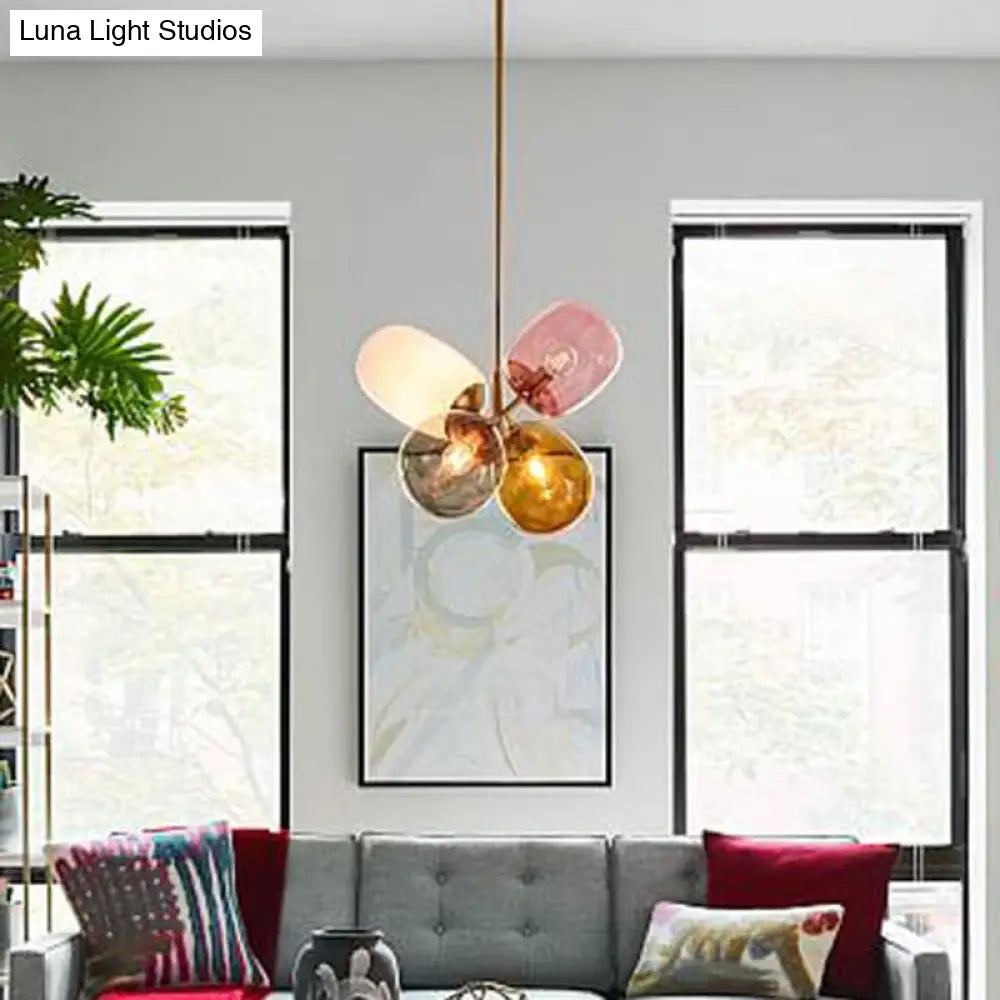 Modern Glass Chandelier with Multiple Elliptical Pendants and 4 Colorful Lights Gold