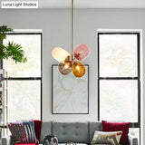 Modern Glass Chandelier with Multiple Elliptical Pendants and 4 Colorful Lights Gold