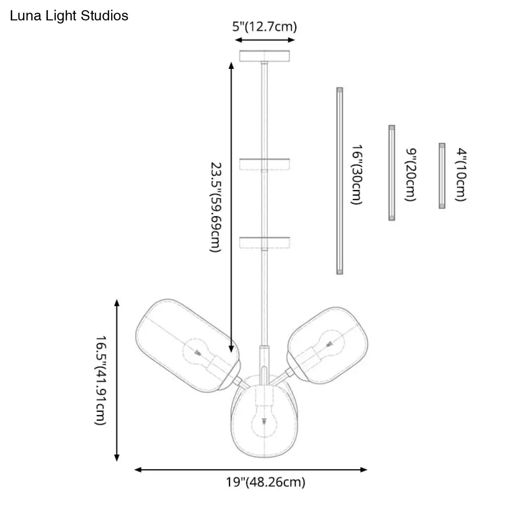 Modern Glass Chandelier with Multiple Elliptical Pendants and 4 Colorful Lights Gold