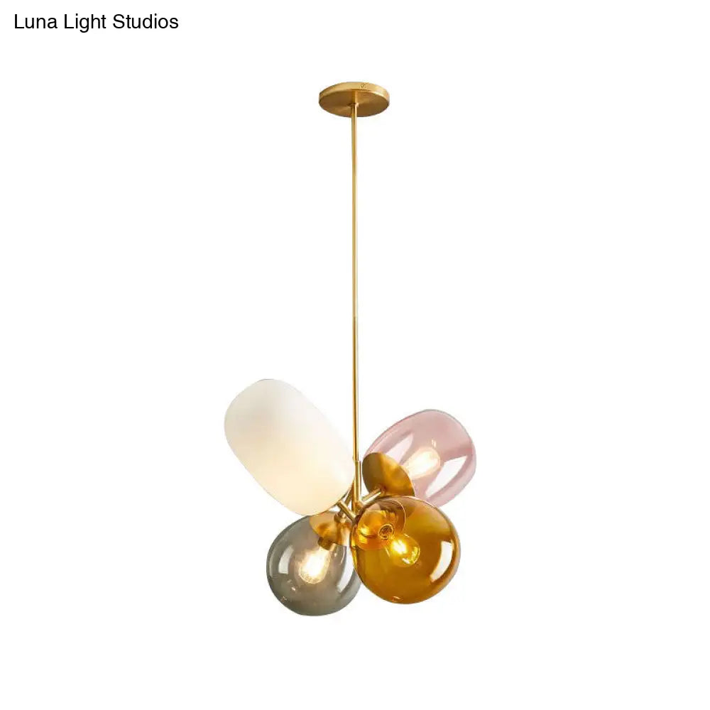 Modern Glass Chandelier with Multiple Elliptical Pendants and 4 Colorful Lights Gold