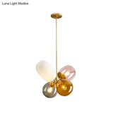 Modern Glass Chandelier with Multiple Elliptical Pendants and 4 Colorful Lights Gold