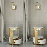 Modern Glass Cylinder Floor Lamp With Table Drawer And Gooseneck Design White