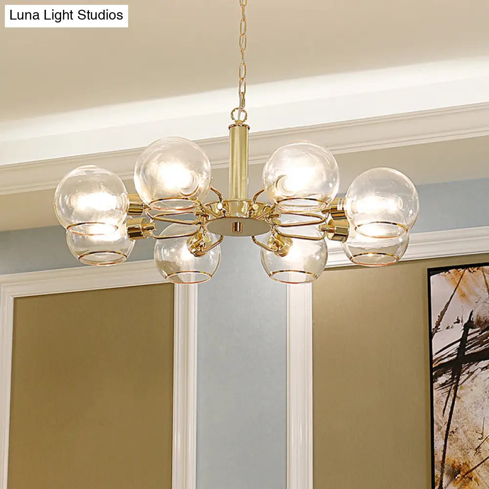 Modern Glass Dome Pendant Light With Gold Finish For Living Room
