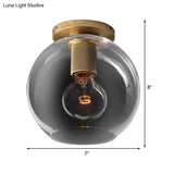 Modern Glass Flush Pendant Ceiling Light In Brass For Balcony - Globe Cone Cylinder Trumpet Shapes