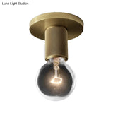 Modern Glass Flush Pendant Ceiling Light In Brass For Balcony - Globe Cone Cylinder Trumpet Shapes