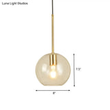 Modern Glass Globe Pendant Light - 1 Head 8’’/12’’ Wide - Stylish Dining Room Hanging Lamp Kit