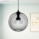 Modern Glass Globe Pendant Light - 2 Lights Red/Brown/Clear
