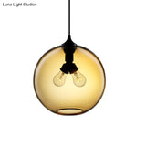 Modern Glass Globe Pendant Light - 2 Lights Red/Brown/Clear