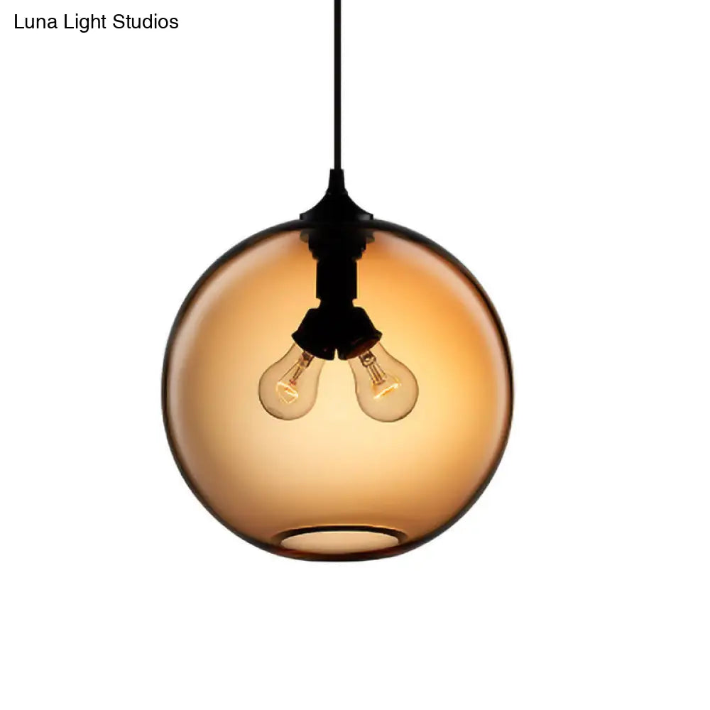 Modern Glass Globe Pendant Light - 2 Lights Red/Brown/Clear