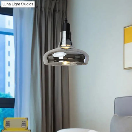 Modern Glass Pendant Lamp - White/Black Bowl Cone Or Saucer Design Led Ceiling Light In White/Warm