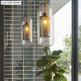 Modern Glass Pendant Lamp With Geometric Design And Mesh Guard
