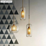 Modern Glass Pendant Lamp With Geometric Design And Mesh Guard