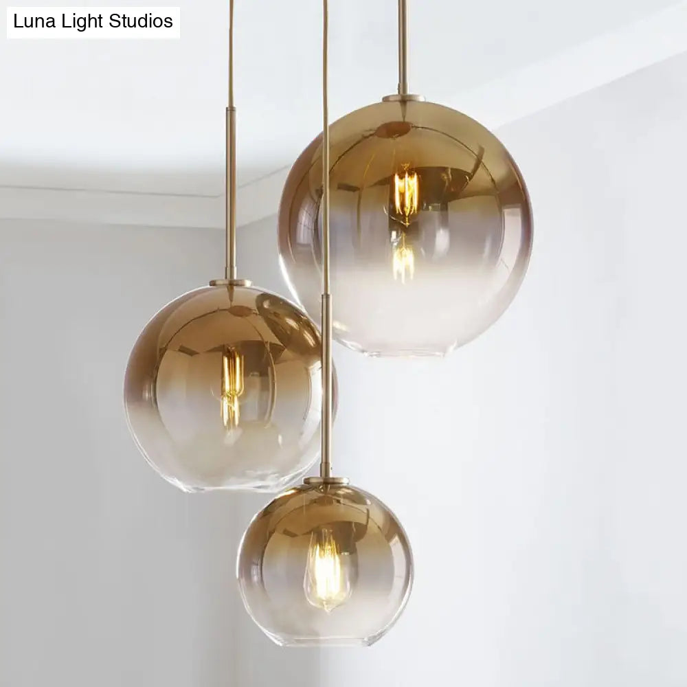 Modern Glass Pendant Light Fixture For Bedroom - Gold Sphere Ceiling Hanging Lamp