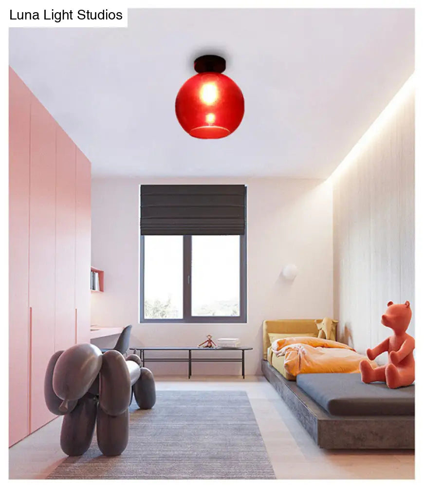 Modern Glass Semi Flush Mount Ceiling Light With Spherical Shade For Hallway