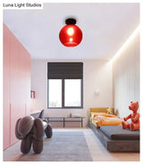 Modern Glass Semi Flush Mount Ceiling Light With Spherical Shade For Hallway