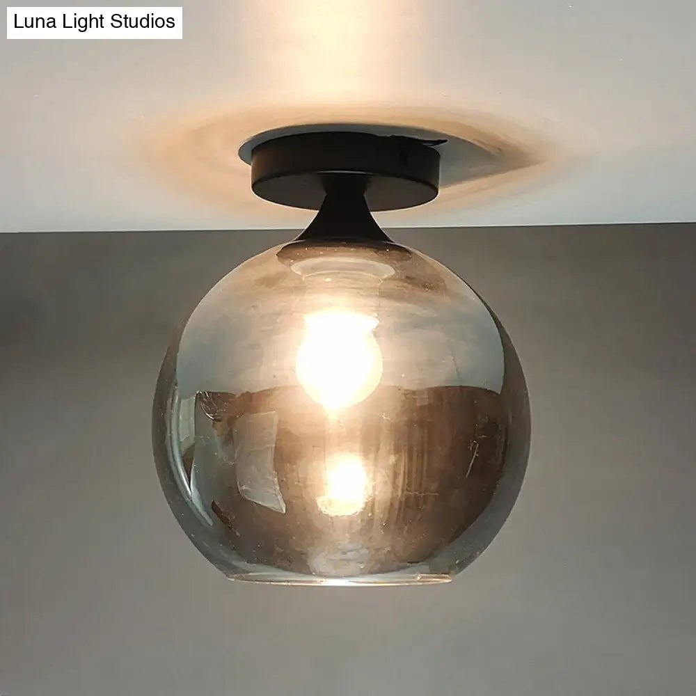 Modern Glass Semi Flush Mount Ceiling Light With Spherical Shade For Hallway