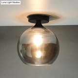 Modern Glass Semi Flush Mount Ceiling Light With Spherical Shade For Hallway