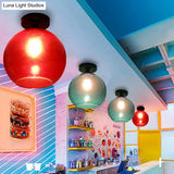 Modern Glass Semi Flush Mount Ceiling Light With Spherical Shade For Hallway