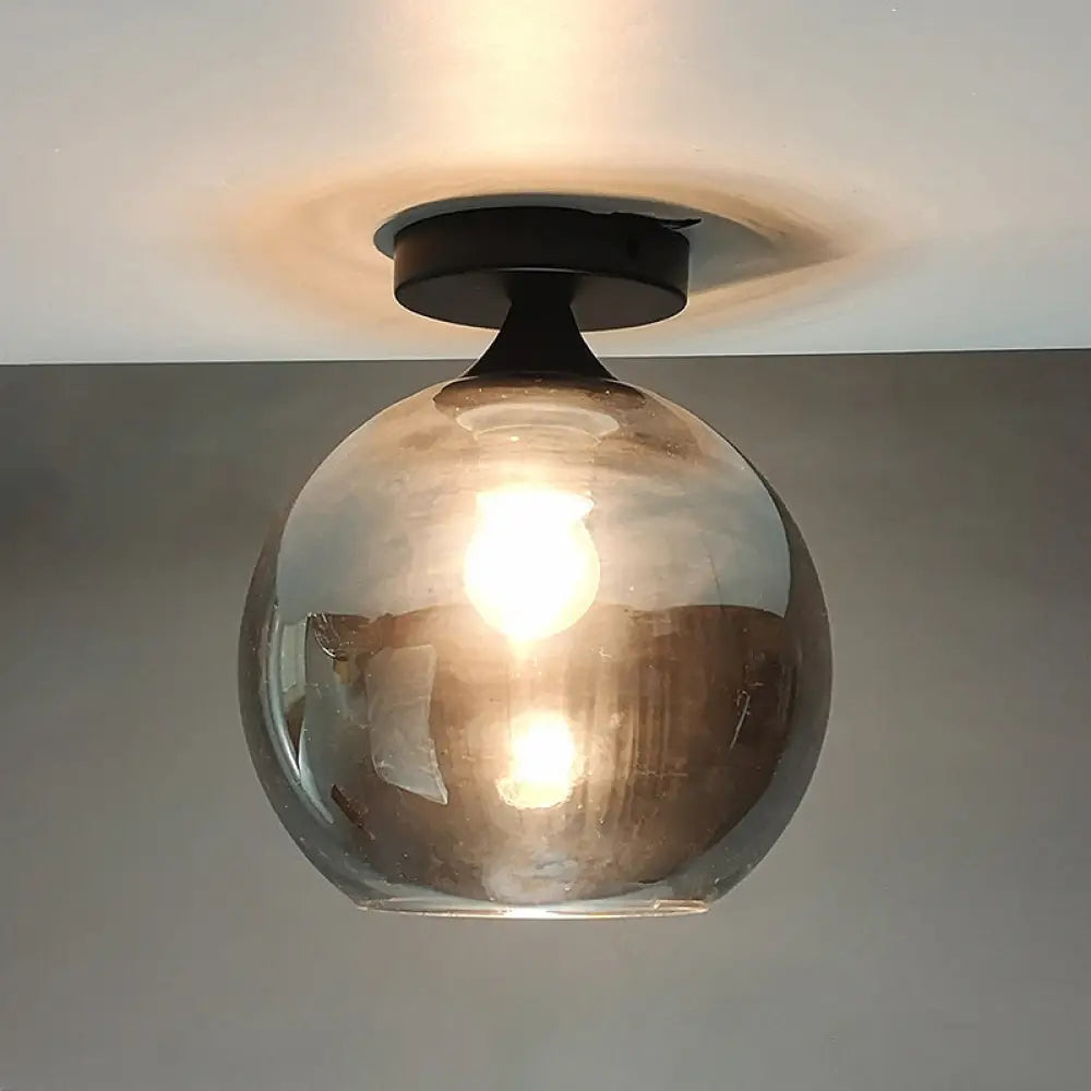 Modern Glass Semi Flush Mount Ceiling Light With Spherical Shade For Hallway Grey