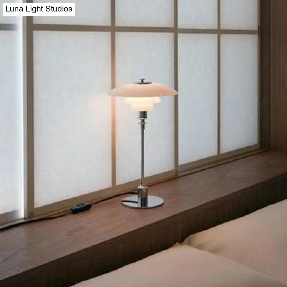 Modern Glass Table Lamp With Flared Shade - Tiered Design 1 Light Copper/Silver Finish Stylish