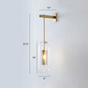 Modern Glass Wall Lamp With Brass Sconce And Mesh Guard Clear / Short Arm