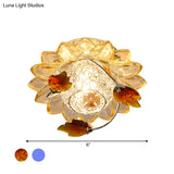 Modern Globe Flush Mount Ceiling Light With Crystal Maple Leaf Deco - Blue/Tan Warm/White 1 Bulb