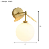 Modern Globe/Oval Wall Mount Lamp With Cream Glass - Brass Bedside Light Leaf Deco