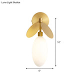 Modern Globe/Oval Wall Mount Lamp With Cream Glass - Brass Bedside Light Leaf Deco