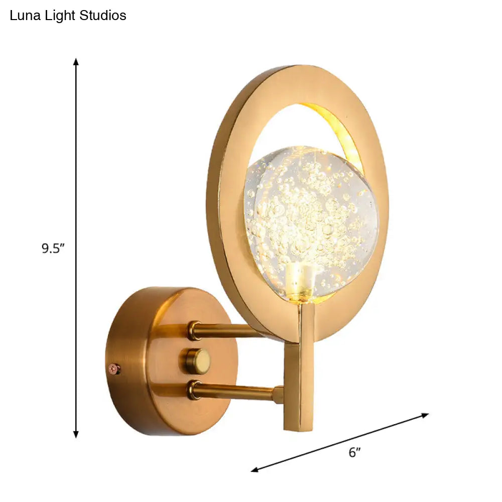 Modern Globe Wall Lamp With Clear Crystal And Led Light In Gold Finish
