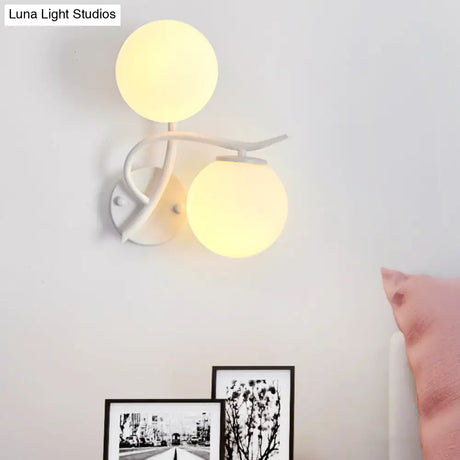 Modern Globe Wall Lamp With Milk Glass Sconce - 2 Heads White Ideal For Adult Bedroom
