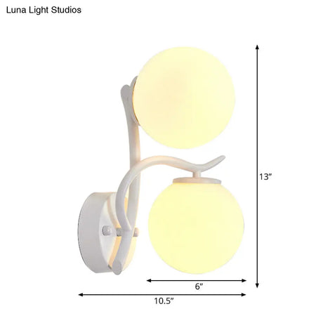 Modern Globe Wall Lamp With Milk Glass Sconce - 2 Heads White Ideal For Adult Bedroom