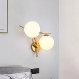 Modern Gold 2-Head Orb Milk Glass Wall Sconce Light Fixture