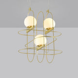 Modern Gold 3-Head Chandelier Light With Oval Metal Frame And Opal Glass Shade