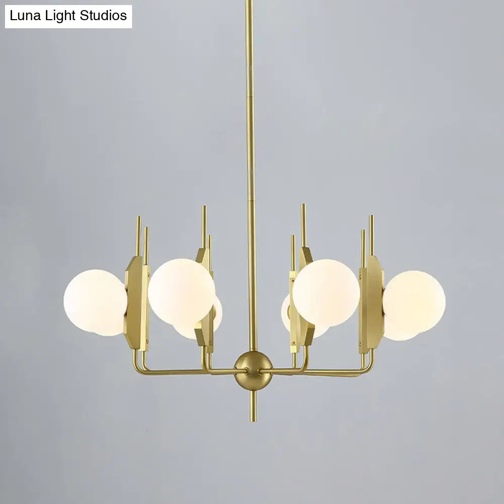 Modern Gold 8-Light Chandelier With Milk White/Smoke Gray Glass Shades - Ideal For Living Room