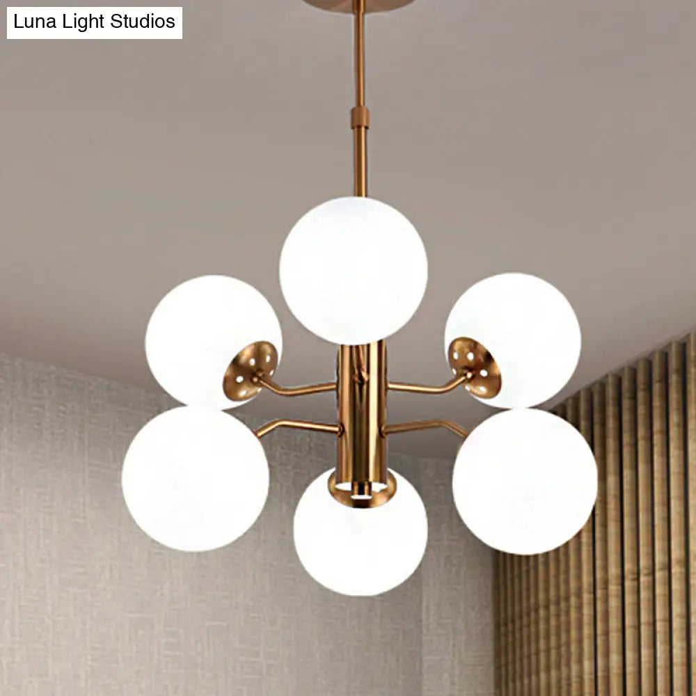 Modern Gold Ball Pendant Chandelier- White Glass Led Hanging Lamp With Sputnik Design