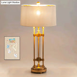Modern Gold Barrel Desk Lamp With Round Metallic Base