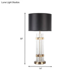 Modern Gold Barrel Fabric Desk Light | 1 Head Night Table Lamp With Clear Crystal Base
