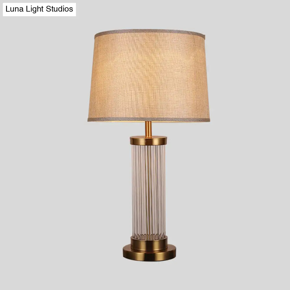 Modern Gold Barrel Shade Table Lamp With Reading Light