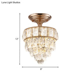 Modern Gold Beveled Crystal Led Ceiling Flush Mount With 4 Tiers - Elegant Hallway Lighting