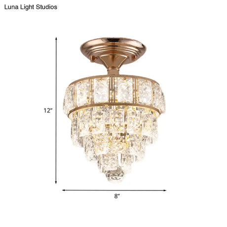 Modern Gold Beveled Crystal Led Ceiling Flush Mount With 4 Tiers - Elegant Hallway Lighting
