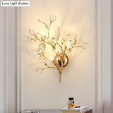 Modern Gold Beveled Crystal Wall Light With Branch Design - 2/3 Heads Mounted Fixture