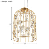 Modern Gold Bird Cage Pendant Light With 4 Bulbs For Dining Room