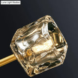 Modern Gold Branch Chandelier Lamp With Clear Crystal Cube - Living Room Suspension Light