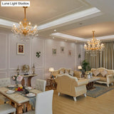 Modern Gold Candelabra Chandelier Light With Crystal Accents - 8 Metal Pendant Heads
