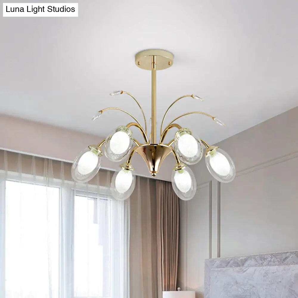 Modern Gold Chandelier Lamp With Oval Glass Shades - 6/8/10 Head Ceiling Light