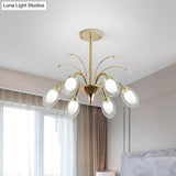 Modern Gold Chandelier Lamp With Oval Glass Shades - 6/8/10 Head Ceiling Light