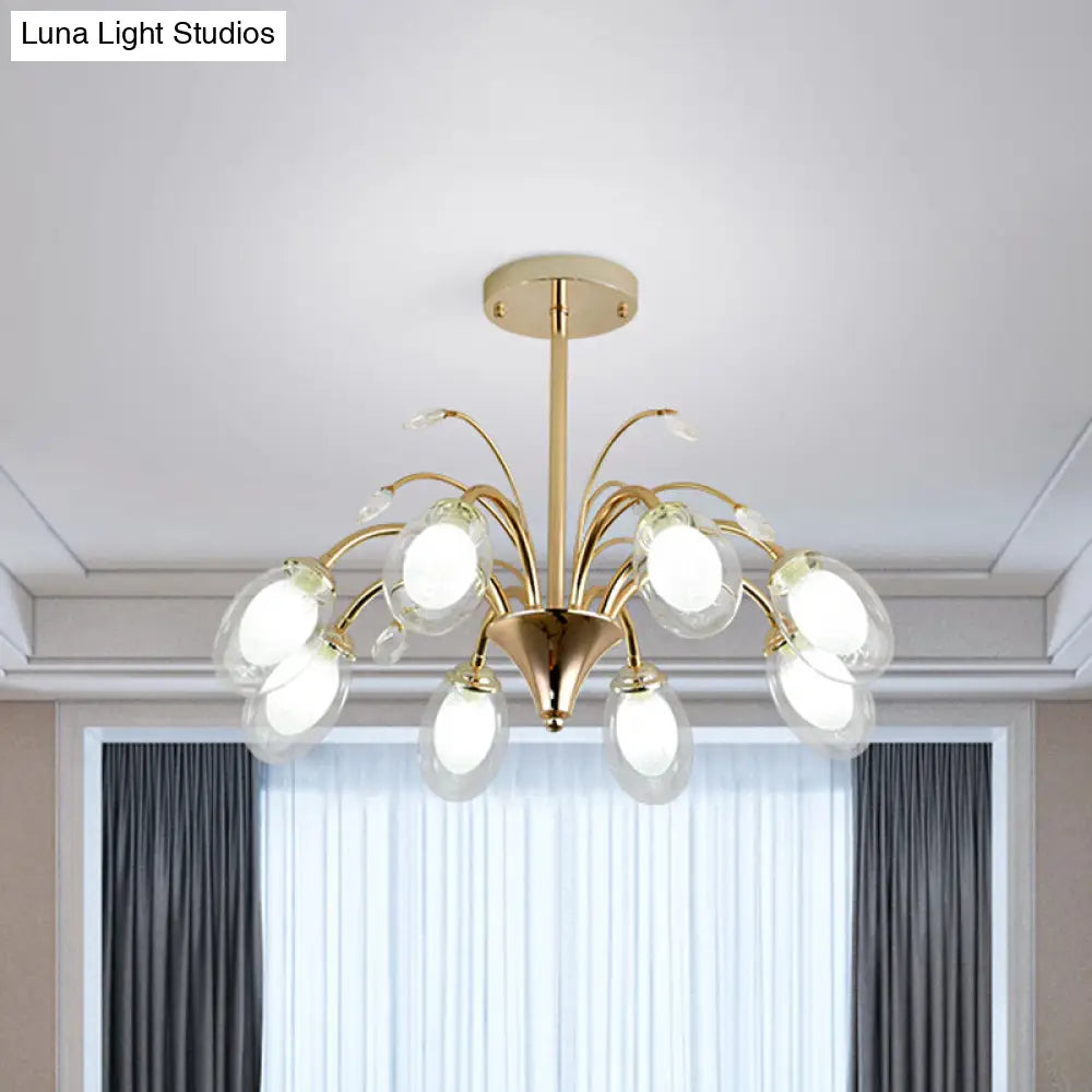 Modern Gold Chandelier Lamp With Oval Glass Shades - 6/8/10 Head Ceiling Light