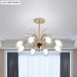 Modern Gold Chandelier Lamp With Oval Glass Shades - 6/8/10 Head Ceiling Light