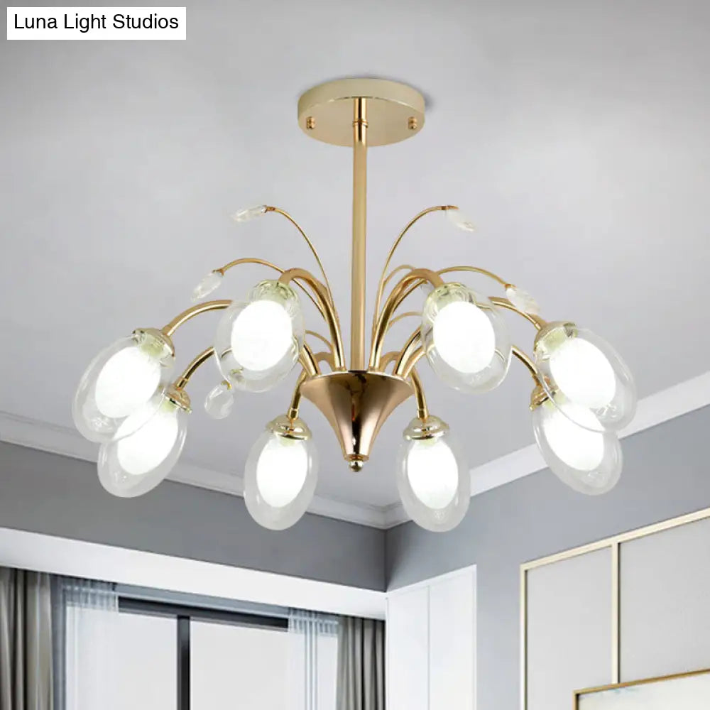 Modern Gold Chandelier Lamp With Oval Glass Shades - 6/8/10 Head Ceiling Light